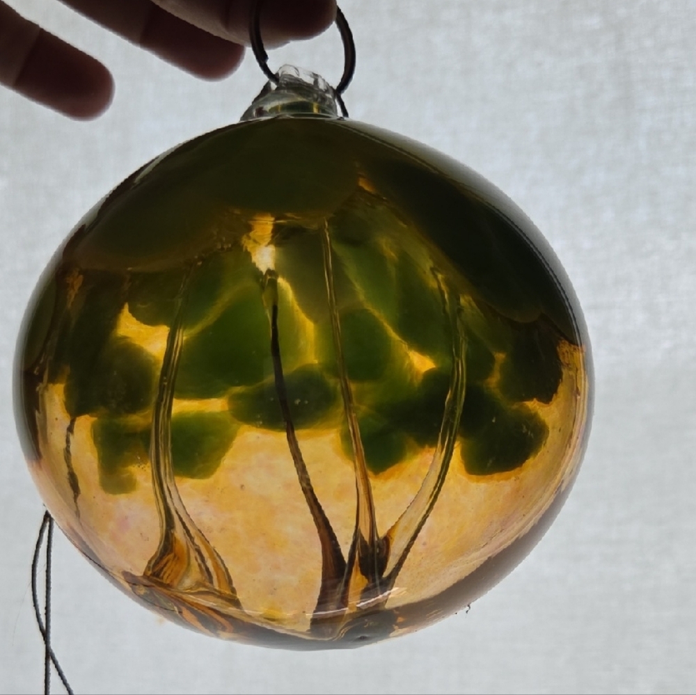 Handcrafted Glass Ornament - Green and Yellow